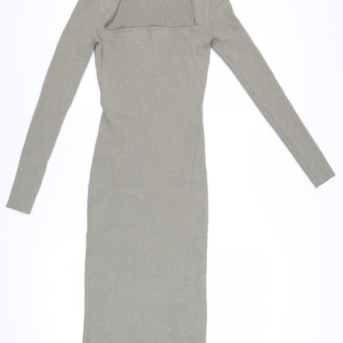 H&M Women Grey Long Sleeve Bodycon Midi Dress Size 12