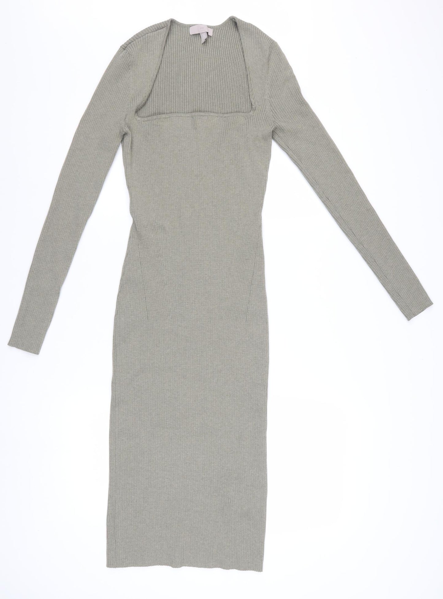 H&M Women Grey Long Sleeve Bodycon Midi Dress Size 12