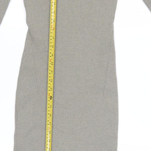 H&M Women Grey Long Sleeve Bodycon Midi Dress Size 12