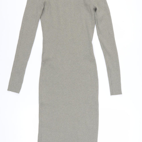 H&M Women Grey Long Sleeve Bodycon Midi Dress Size 12