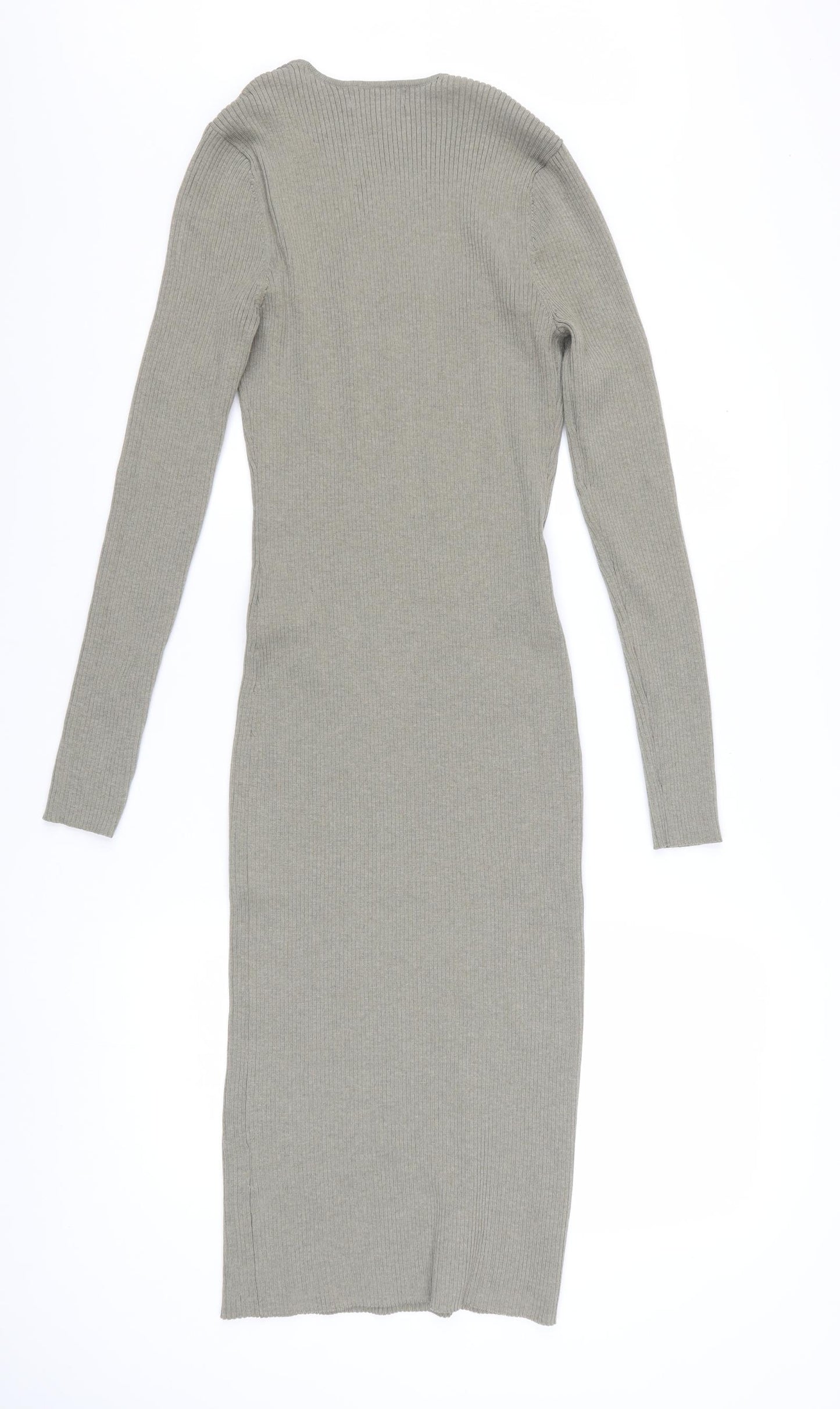 H&M Women Grey Long Sleeve Bodycon Midi Dress Size 12
