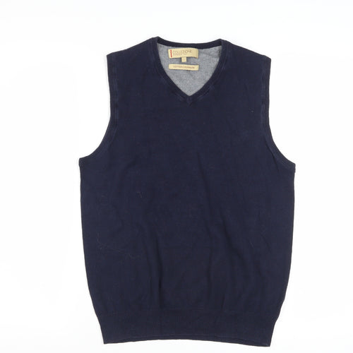 Marks and Spencer Men's Blue Cotton Cashmere V-Neck Vest S