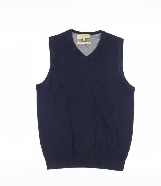 Marks and Spencer Men's Blue Cotton Cashmere V-Neck Vest S
