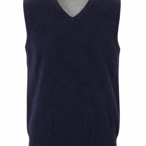 Marks and Spencer Men's Blue Cotton Cashmere V-Neck Vest S