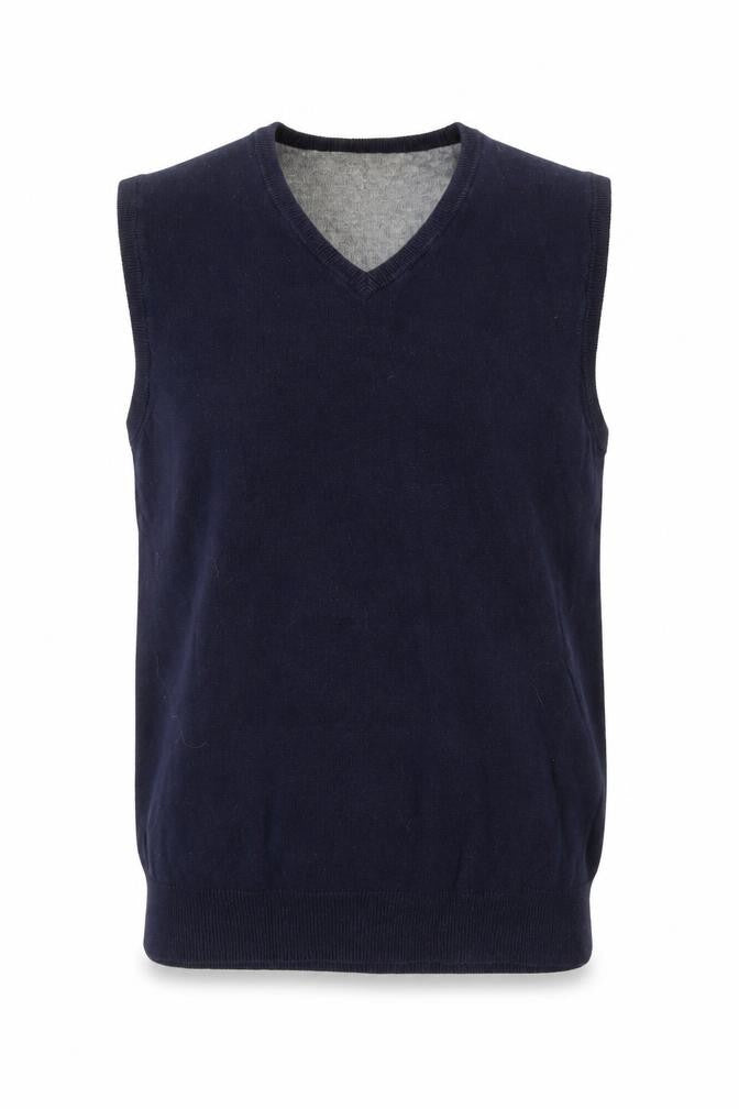 Marks and Spencer Men's Blue Cotton Cashmere V-Neck Vest S