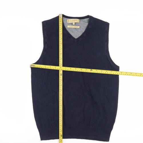 Marks and Spencer Men's Blue Cotton Cashmere V-Neck Vest S