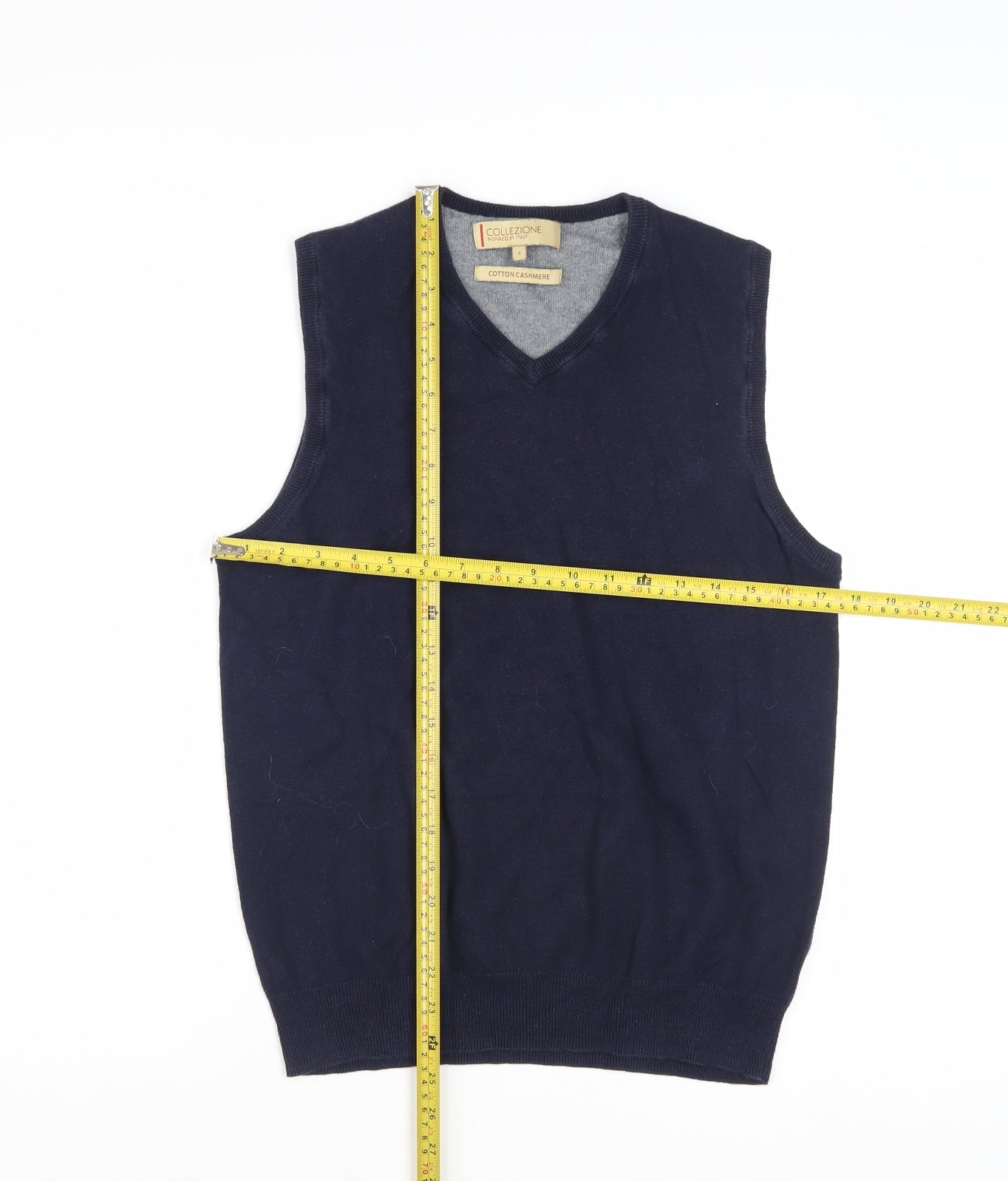 Marks and Spencer Men's Blue Cotton Cashmere V-Neck Vest S