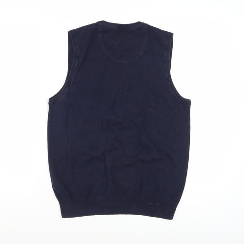 Marks and Spencer Men's Blue Cotton Cashmere V-Neck Vest S