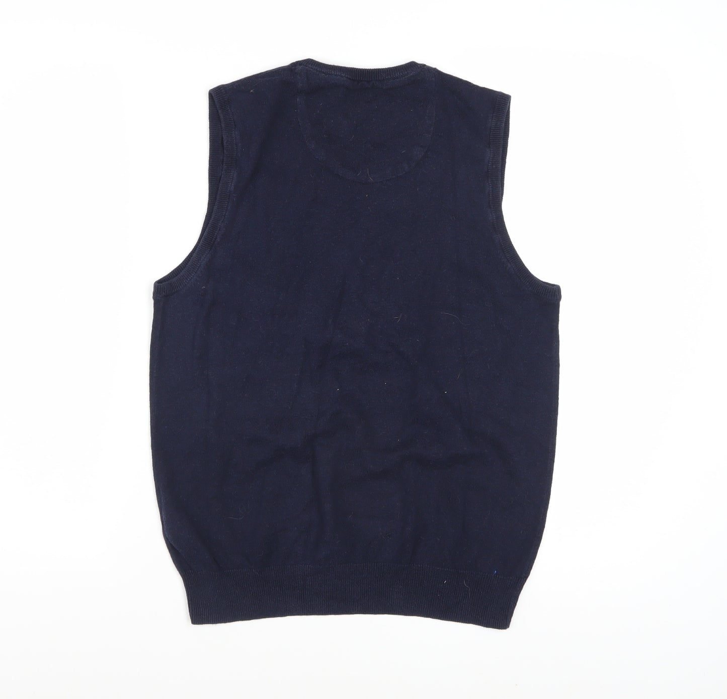 Marks and Spencer Men's Blue Cotton Cashmere V-Neck Vest S