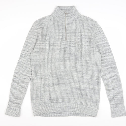Next Mens Grey Half Zip High Neck Jumper Size L Acrylic Wool Blend