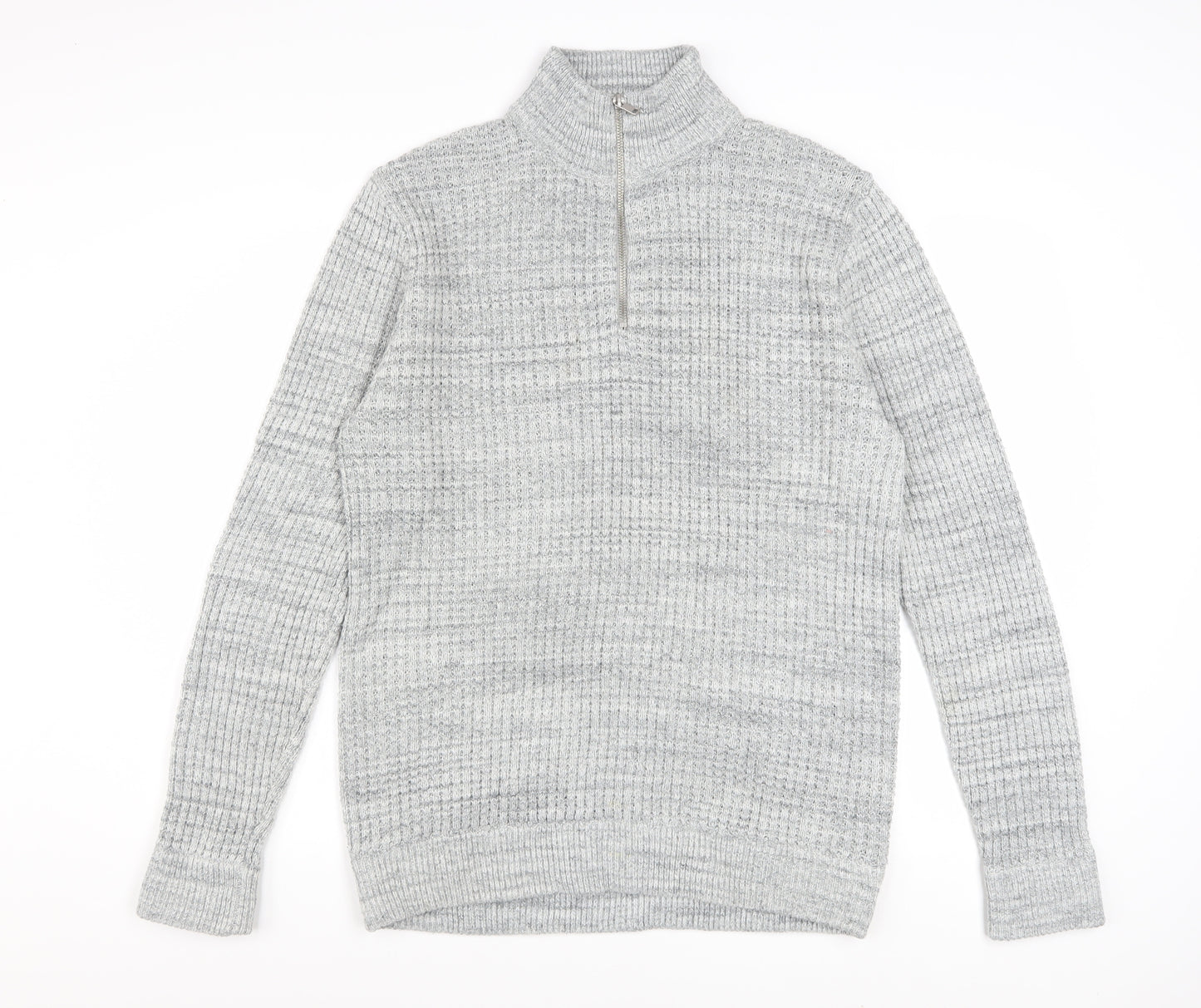 Next Mens Grey Half Zip High Neck Jumper Size L Acrylic Wool Blend