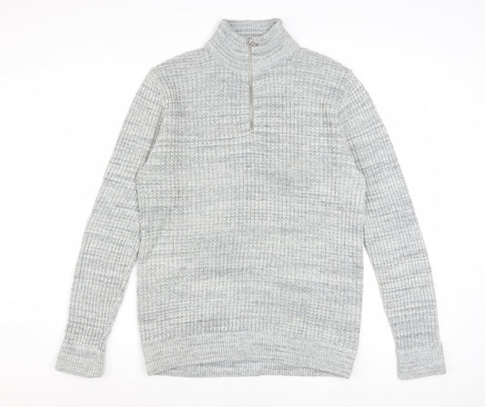 Next Mens Grey Half Zip High Neck Jumper Size L Acrylic Wool Blend