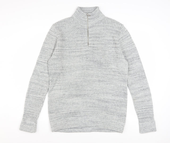 Next Mens Grey Half Zip High Neck Jumper Size L Acrylic Wool Blend