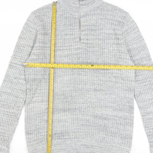 Next Mens Grey Half Zip High Neck Jumper Size L Acrylic Wool Blend