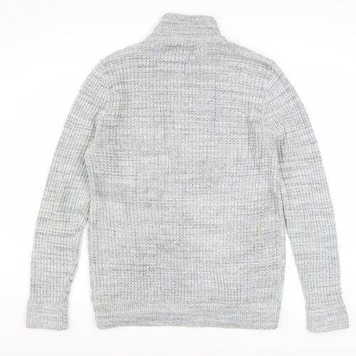 Next Mens Grey Half Zip High Neck Jumper Size L Acrylic Wool Blend