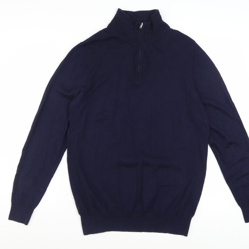 John Lewis & Partners Men's Blue Merino Wool 1/4 Zip Jumper L