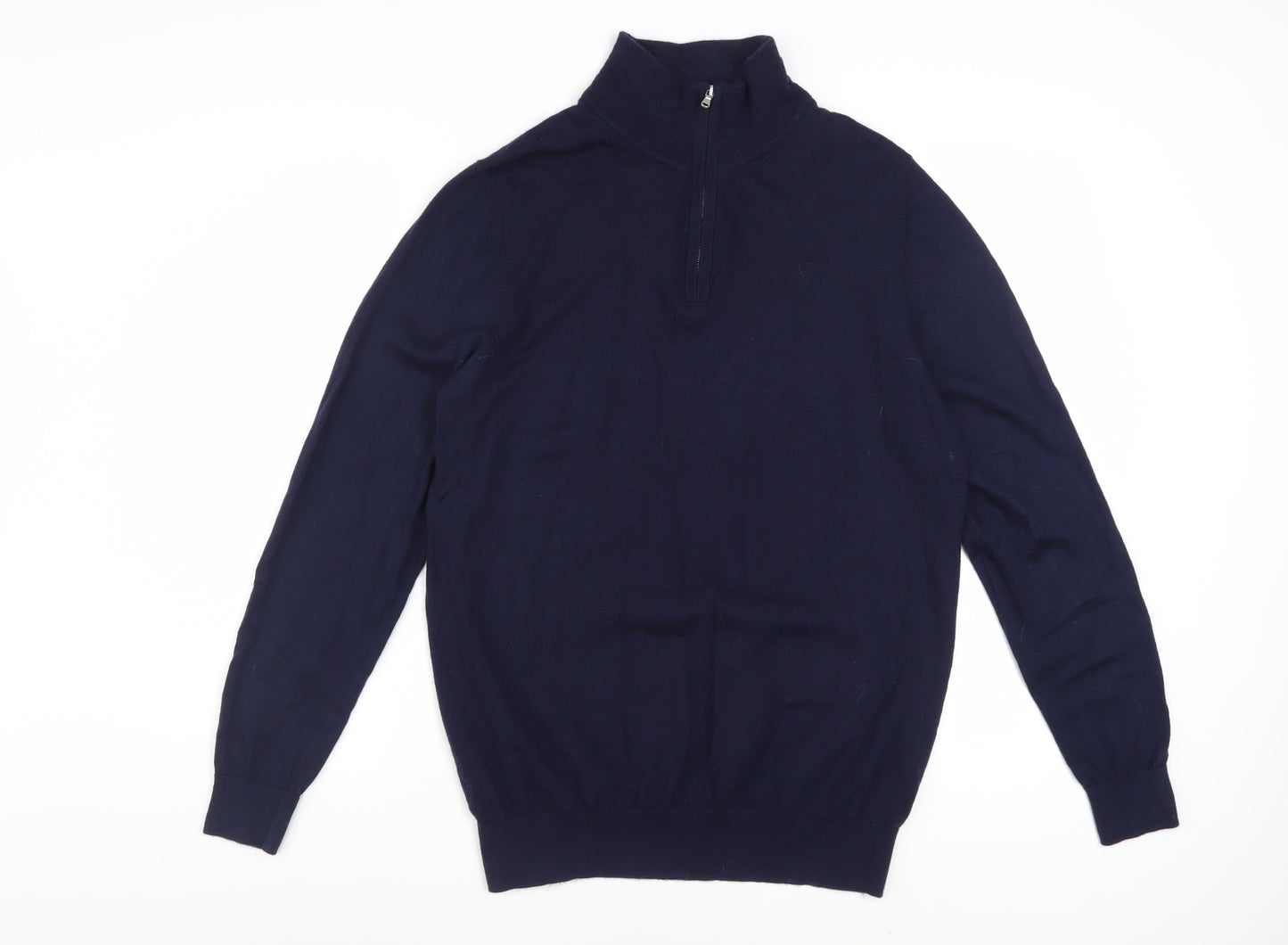 John Lewis & Partners Men's Blue Merino Wool 1/4 Zip Jumper L