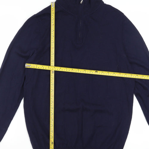 John Lewis & Partners Men's Blue Merino Wool 1/4 Zip Jumper L