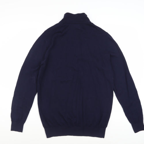John Lewis & Partners Men's Blue Merino Wool 1/4 Zip Jumper L