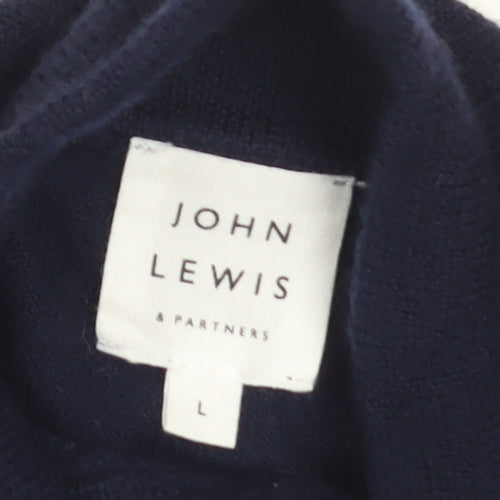 John Lewis & Partners Men's Blue Merino Wool 1/4 Zip Jumper L