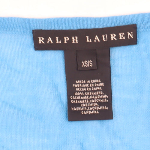 Ralph Lauren Women's Blue 100% Cashmere V-Neck Relaxed Jumper XS