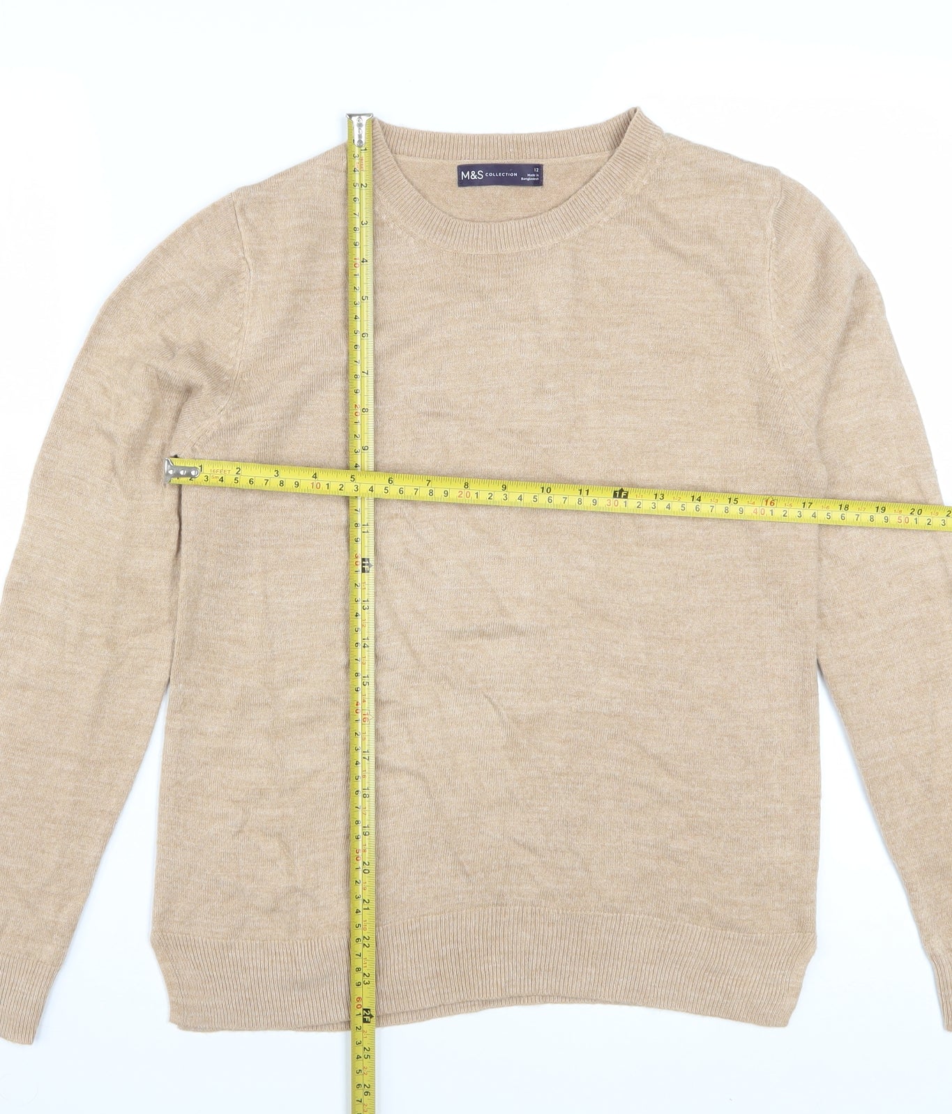 Marks and Spencer Women’s Beige Wool Cashmere Crew Neck Jumper Size 12