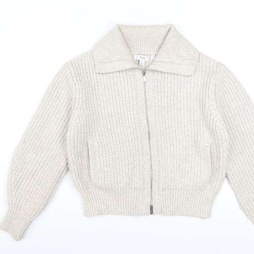 Marks and Spencer Women Beige XS Collared Full Zip Wool Blend Jumper