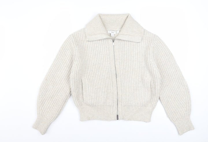 Marks and Spencer Women Beige XS Collared Full Zip Wool Blend Jumper