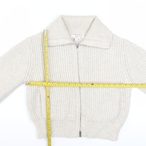 Marks and Spencer Women Beige XS Collared Full Zip Wool Blend Jumper