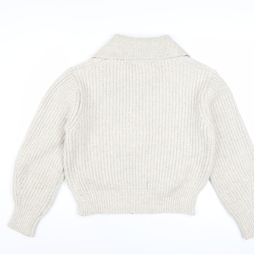 Marks and Spencer Women Beige XS Collared Full Zip Wool Blend Jumper