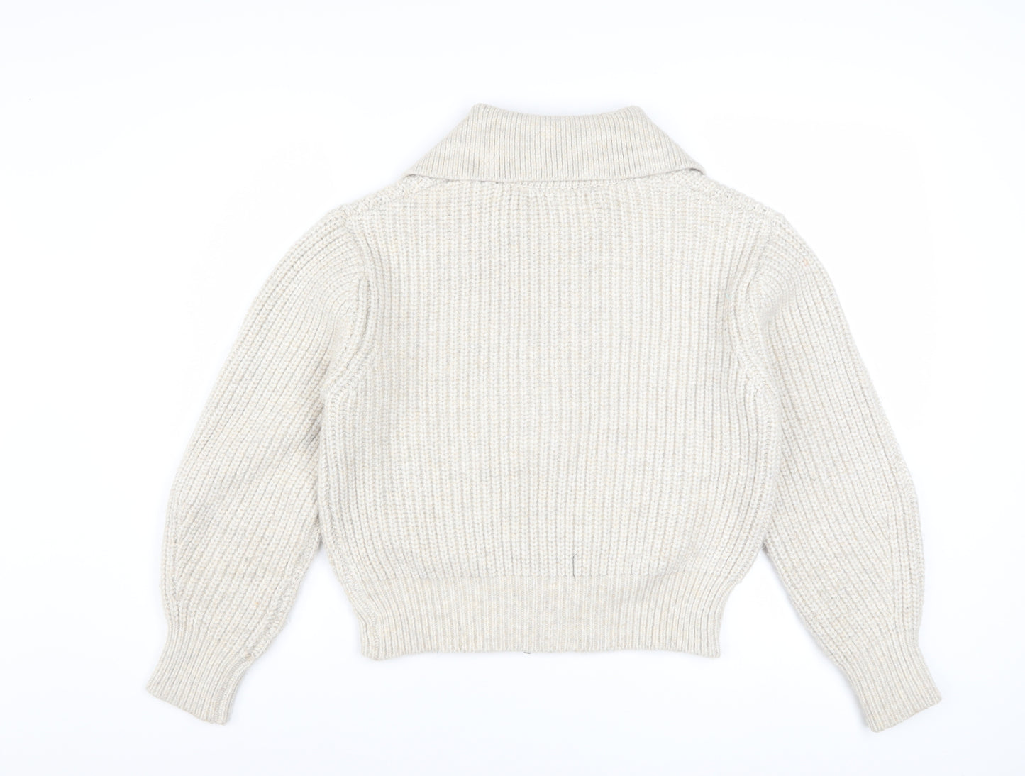 Marks and Spencer Women Beige XS Collared Full Zip Wool Blend Jumper