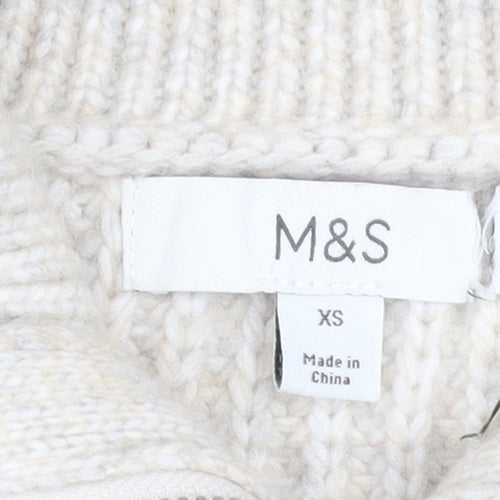 Marks and Spencer Women Beige XS Collared Full Zip Wool Blend Jumper
