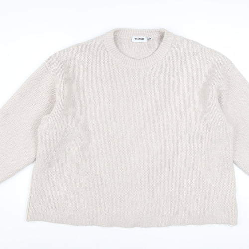 Weekday Women Beige Wool Blend Chunky Knit Jumper L