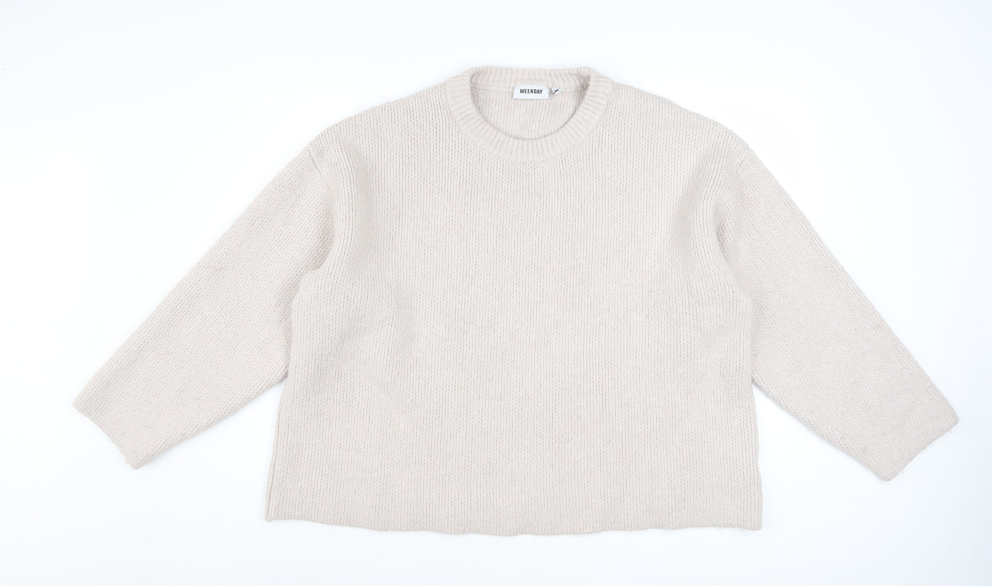 Weekday Women Beige Wool Blend Chunky Knit Jumper L