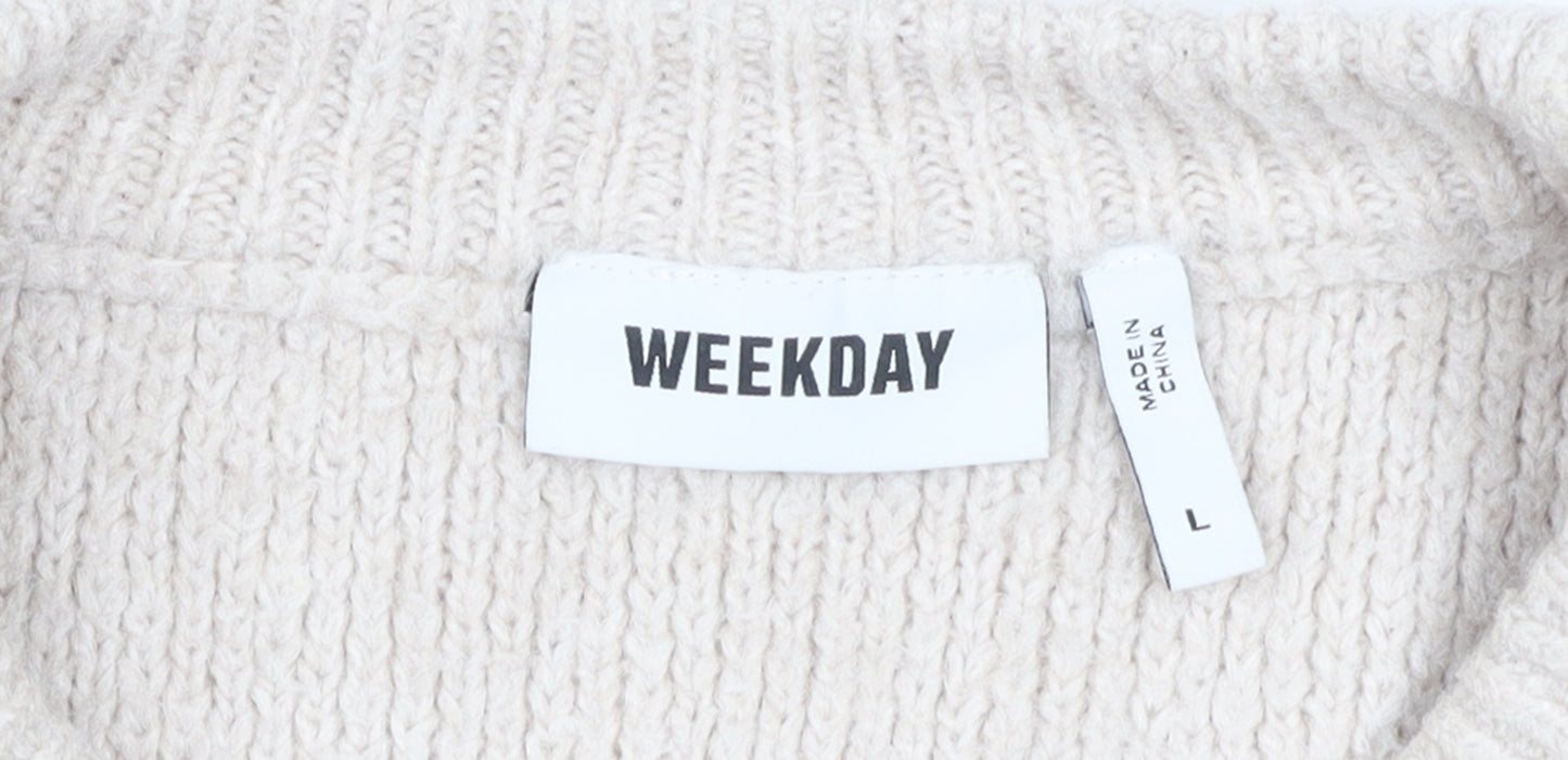 Weekday Women Beige Wool Blend Chunky Knit Jumper L
