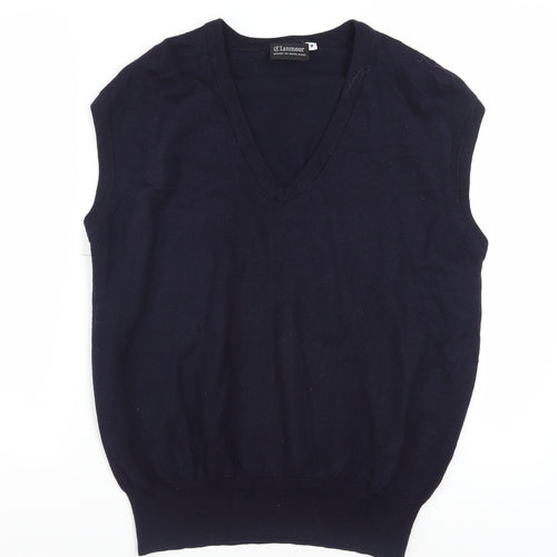 Clanmoor Men's Blue Wool Silk Cashmere V-Neck Sleeveless Jumper M