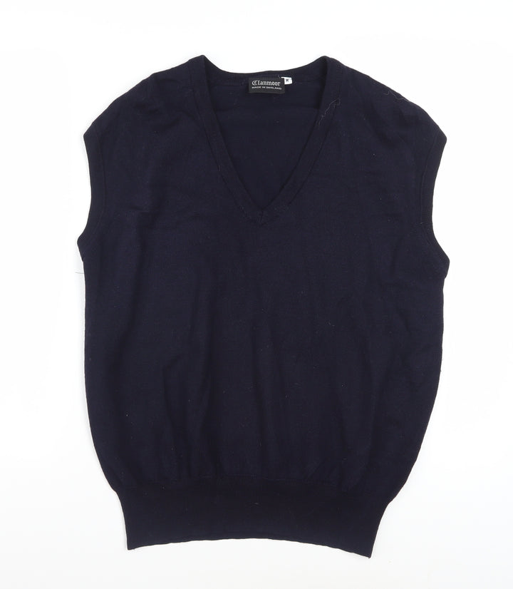 Clanmoor Men's Blue Wool Silk Cashmere V-Neck Sleeveless Jumper M