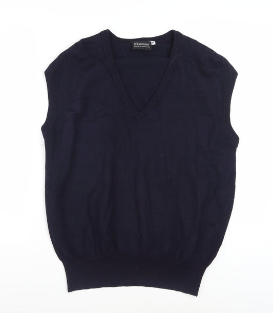 Clanmoor Men's Blue Wool Silk Cashmere V-Neck Sleeveless Jumper M