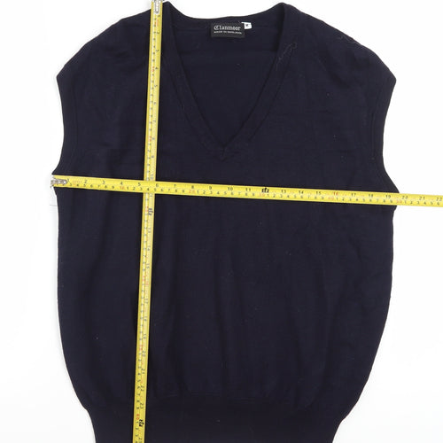 Clanmoor Men's Blue Wool Silk Cashmere V-Neck Sleeveless Jumper M