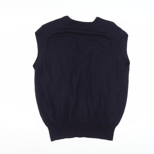 Clanmoor Men's Blue Wool Silk Cashmere V-Neck Sleeveless Jumper M