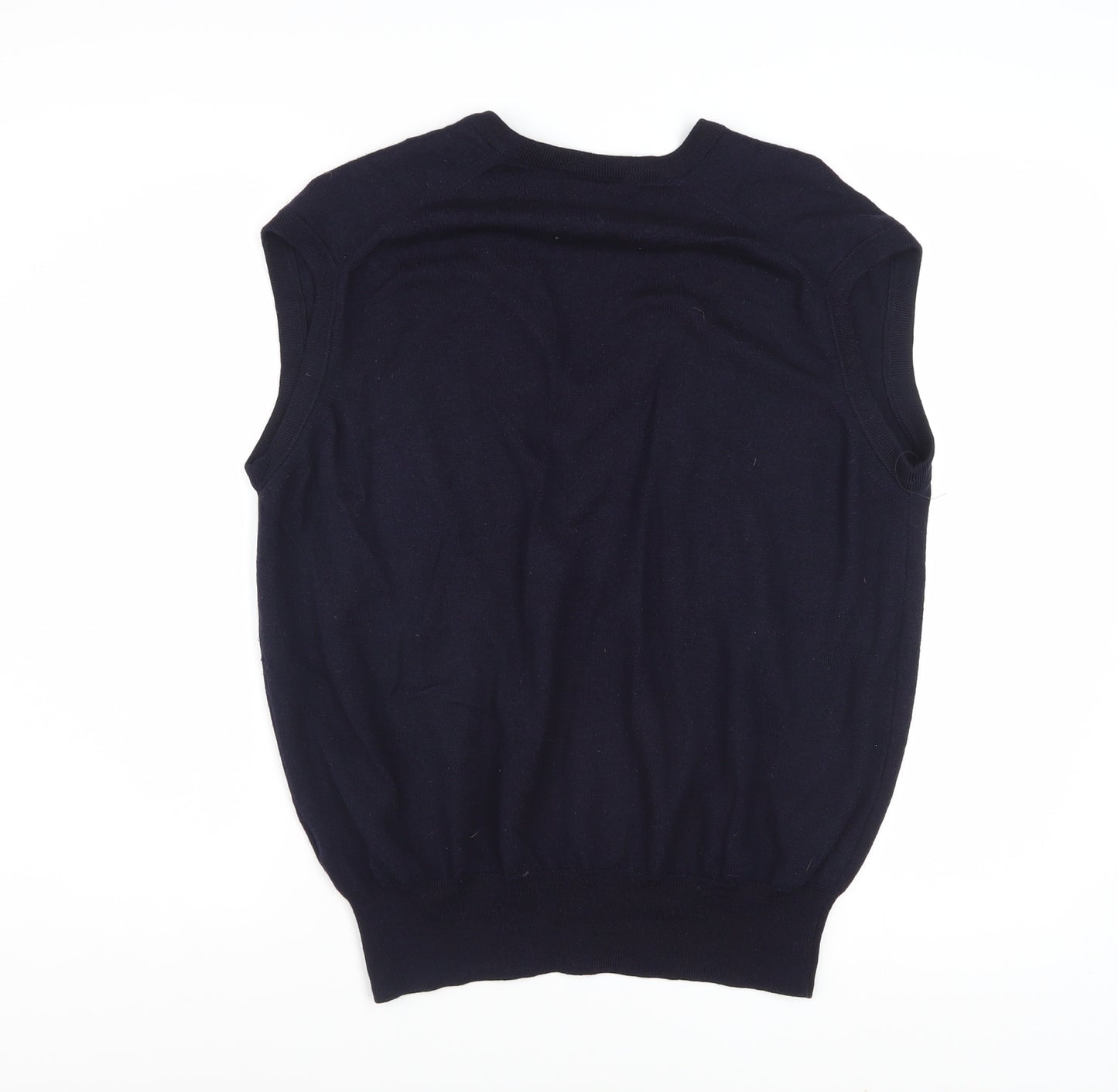Clanmoor Men's Blue Wool Silk Cashmere V-Neck Sleeveless Jumper M