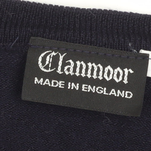 Clanmoor Men's Blue Wool Silk Cashmere V-Neck Sleeveless Jumper M