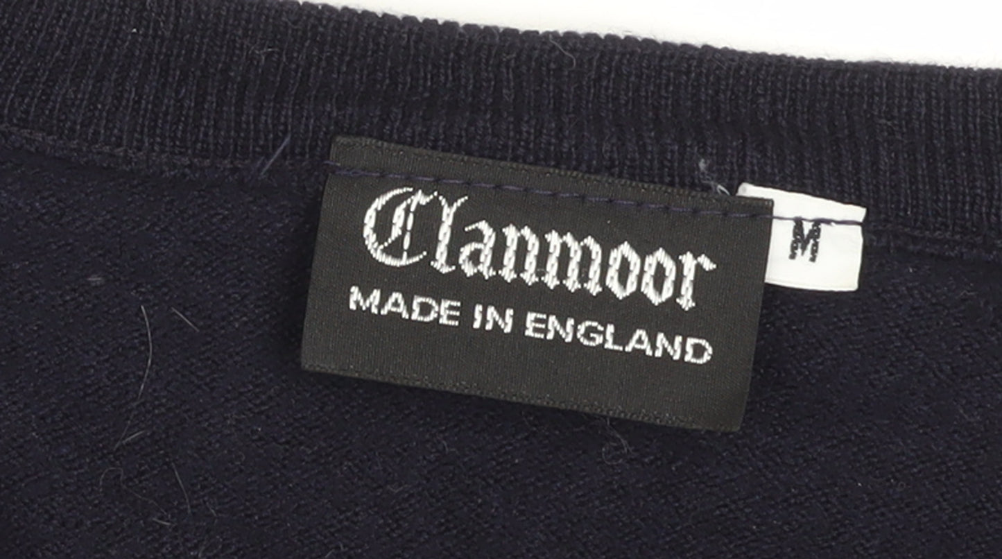 Clanmoor Men's Blue Wool Silk Cashmere V-Neck Sleeveless Jumper M