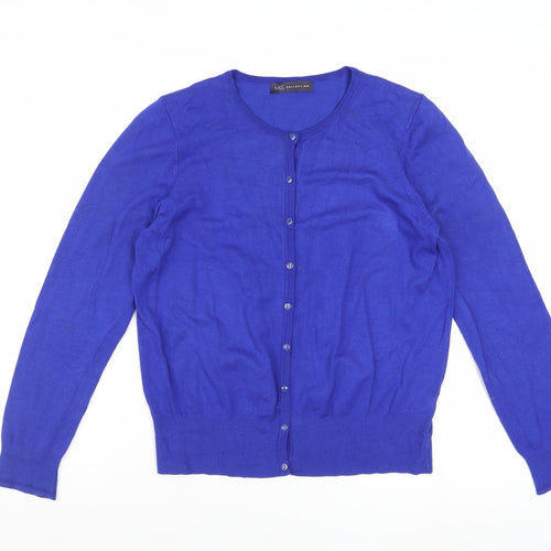 Marks and Spencer Women's Blue Cardigan Size 14 Knit Crew Neck