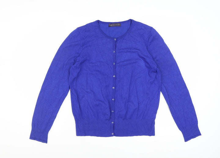 Marks and Spencer Women's Blue Cardigan Size 14 Knit Crew Neck