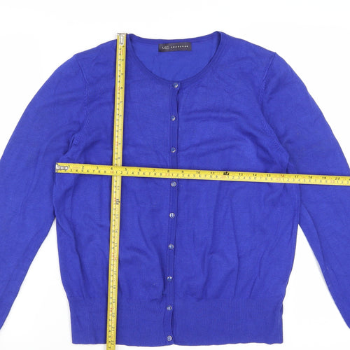 Marks and Spencer Women's Blue Cardigan Size 14 Knit Crew Neck