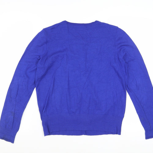 Marks and Spencer Women's Blue Cardigan Size 14 Knit Crew Neck