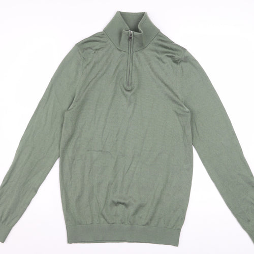 Reiss Men’s Green Wool Blend Half Zip High Neck Jumper Size S