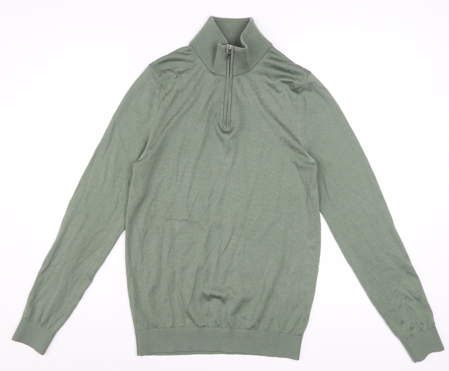 Reiss Men’s Green Wool Blend Half Zip High Neck Jumper Size S