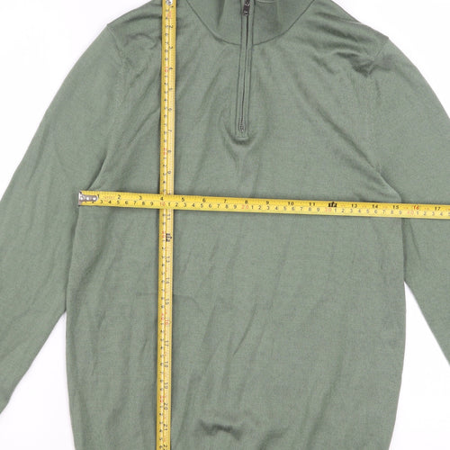 Reiss Men’s Green Wool Blend Half Zip High Neck Jumper Size S